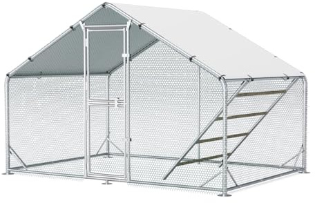 Großer Hühnerstall aus Metall 3x2x2m mit Dachabdeckung Hühnergehege für Garten Wetterfestes Freigehege für 6 bis 10 Hühner mit Zubehör und Sitzleiter