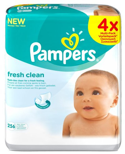 Pampers Fresh Clean Pack de 4 Lingettes pour Bébé 256 Pièces