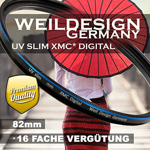 UV Filter Slim 82 mm XMC Digital weildesignesign Germany mit Objektivschutz, blockt ultraviolettes Licht, Frontgewinde, 16 Fach vergütet, Filterbox (UV Objektivschutz Filter 82mm)