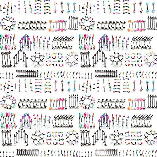 Skylarking 110 PCS Body Jewelry Piercing Eyebrow Navel Belly Tongue Lip Bar Ring 22 Styles