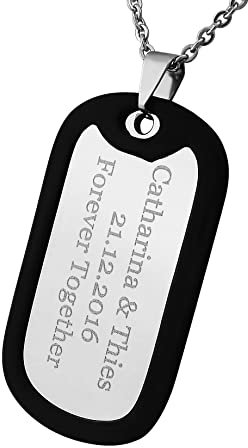 Hanessa Personalisierte Kette mit Gravur Edelstahl 50 cm mit Anhänger Dog Tag Erkennungsmarke in silber - Personalisierte Halskette für Männer und Frauen - Personalisierter Schmuck Damen Herren