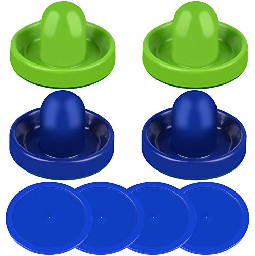 ONE250 Air Hockey Pushers und Red Air Hockey Pucks Torgriffe Paddel Zubehör für Spieltische (4 Striker, 4 Puck Pack), blau/grün