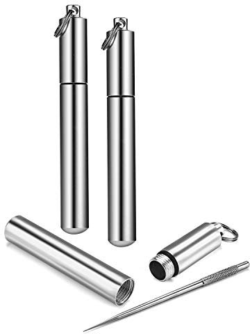 2 palillos de dientes portátiles + 2 palillos de dientes portátiles de metal – Titán multifunción – Palillo de dientes multifunción impermeable y ligero llavero al aire libre camping negocios