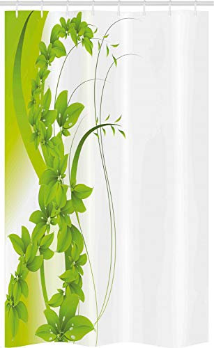 ABAKUHAUS Vert Rideau de Douche Stalle, Flora Blooming Fantaisie, Ensemble de Salle de Bain en Tissu en Crochets, 120 x 180 cm, Blanc Pomme Verte