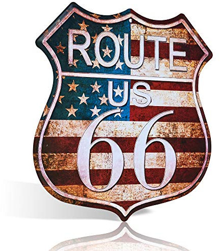 不适用 US Route 66 Blechschild Männerhöhle Bar Garage Retro Vintage Dekoration 32 x 32 cm Metallschild Wandmontage Quadratisch