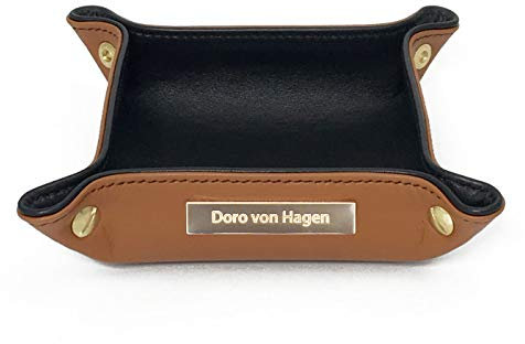 Doro von Hagen® Echt Leder Designer Schlüsselschale/kleiner Taschenleerer 14x14cm, aussen Cognac, innen Schwarz. Handgefertigt in unserem Atelier