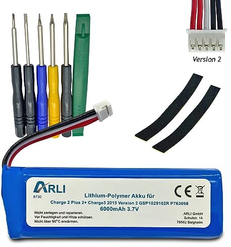 ARLI Ersatz Akku kompatibel für JBL Charge 2 Plus 2+ Charge 3 2015 Version 2 GSP1029102R P763098 V2 Batterie 6000mAh Li-Polymer