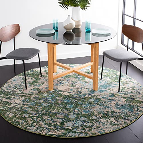 SAFAVIEH Boho Teppich für Wohnzimmer, Esszimmer, Schlafzimmer - Madison Collection, Kurzer Flor, Grun und Türkis, 152 x 152 cm