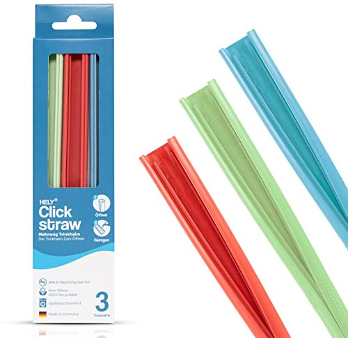 HELY ClickStraw Pailles réutilisables – Pailles multi-usage écologiques en matières recyclées, Fabriquées en Allemagne, Multicolore, 190 mm, lot de 3