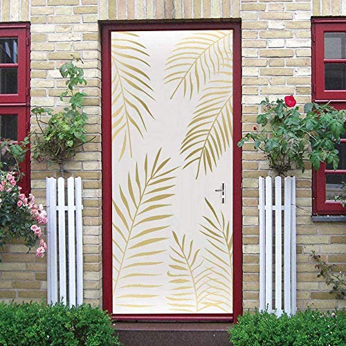 LuSeven stickers paroi de douche Créativité peinture plantes feuilles 90x215cm Sticker Porte Effet 3D - Autocollant Trompe l'œil pour Porte - Décoration pour Porte Cuisine, Salon, Chambre, Salle de Ba