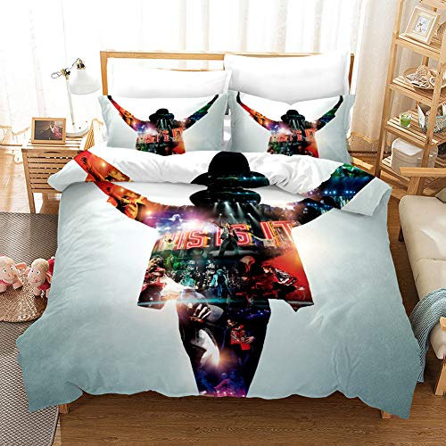 NVYYDS Bedrucktes Bettbezug-Set Michael Jackson 135x200 cm Bettwäsche 3-TLG mit Reißverschluss + 2 Kissenbezüge - Ultraweiche hypoallergene Mikrofaser-Bettbezug-Sets