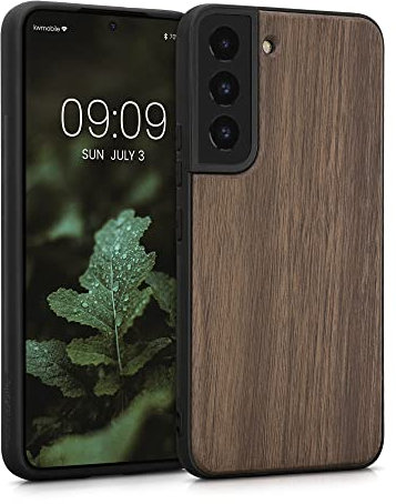 kwmobile Hülle kompatibel mit Samsung Galaxy S22 Hülle - Holz Case - stoßfestes Handy Cover - TPU Handyhülle in Dunkelbraun