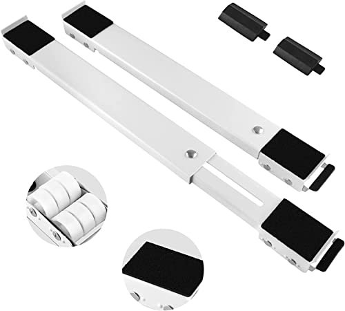 SMONTER Juego de 2 ruedas para lavadoras, base con ruedas (capacidad de carga de 300 kg), ruedas para muebles con frenos, ruedas de transporte para lavadora, frigorífico, secador, etc., color blanco