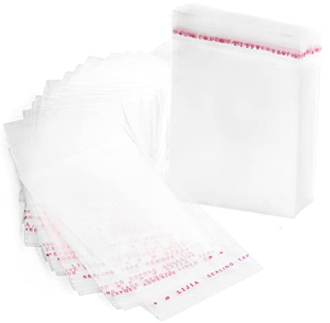 RUBY Lot de 200 sachets transparents en cellophane plastique avec fermeture adhésive 5 x 8 cm