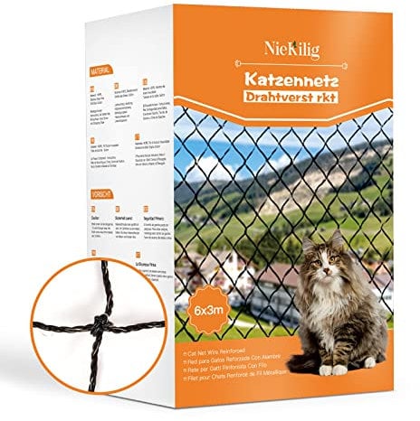 NieKilig Katzennetz für Balkone Drahtverstärktes, 6x3m Balkon Drahtnetz Katzen, Balkonnetz für Katzen, Katzengitter Fenster ohne Bohren für Balkone, Terrassen, Fenster, Oberlichter, Türen, Zäune