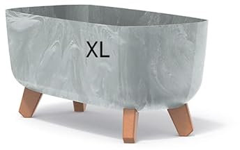 Blumentopf Beton Optik Schale mit Füßen Blumenkasten mit Einsatz Pflanzgefäß, 39 cm x 19 cm (Grau)