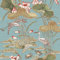 Lotus Pond Teal Wallpaper - Floral Crane Bird Lily Pads Crabs Silk Textured Paste The Wall Modern Non-Woven Vinyl