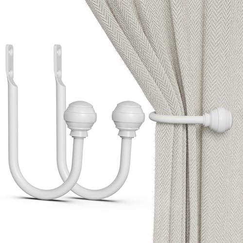 Hion Curtain Holdbacks White 2pcs, Curtain Tiebacks Wall Mounted Hooks