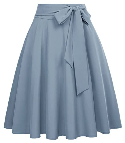 Belle Poque Damen Vintage Faltenrock Midi Länge Elegant Flowy Urlaub Rock mit Taschen BP000561-51 XL