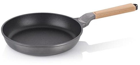 kela Bratpfanne 28 cm VITANA, Bratpfanne Induktion, recycelbar, Pfanne mit Oil Control System, Aluguss beschichtet, Buchenholzgriff