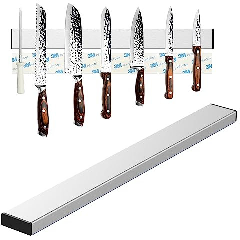 Nutabevr 40cm Porte Couteaux Aimanté, Magnétique pour Couteaux en Acier Inoxydable, Porte-couteau magnétique pouvant être installé sans perçage, pour couteaux de cuisine, couteaux à fruits, ciseaux