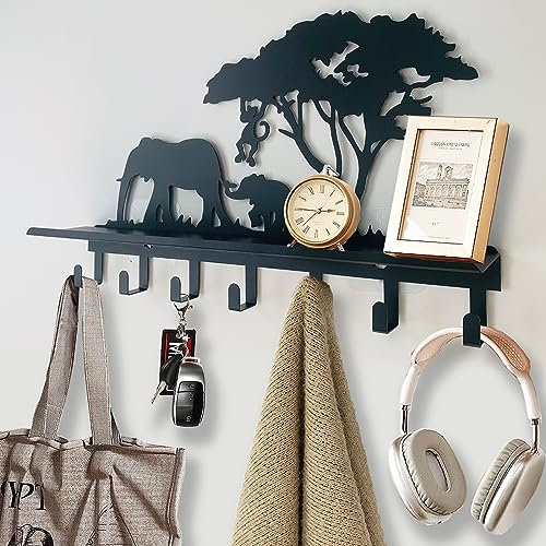 Viiluuxr Patères Pour Manteaux Patere avec étagère Murale 7 Crochets Porte Clef Mural Porte Manteau sans Percage Pour l'entrée, Salle de Bain, Chambre à Coucher, Cuisine, Salon Crochets Polyvalents.