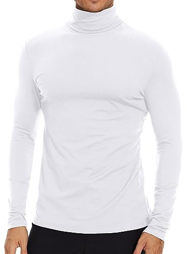 SIMIYA Mens Turtleneck Long Sleeve Shirts, Slim Fit Thermal Turtleneck for Men Basic Lightweight Thermal Underwear Top, White XL