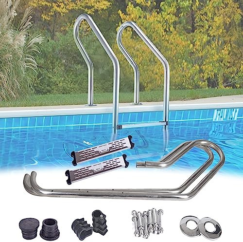 DOZPAL Schwimmbadleiter für Innen-/Außenpools, Edelstahl-Poolrolltreppe mit 2 dicken, verschleißfesten Pedalen – Tragfähigkeit 180 kg,A