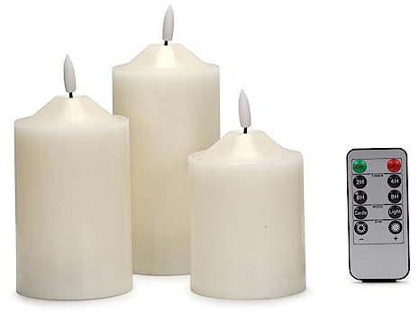 MiniSun | Bright LED Flickering Real Wax Flameless Pillar Candle Lights | Candle Lights, Home Décor & Improvement Essential | Pack of 3 | Includes Remote Control