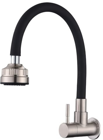 HomeLava Wasserhahn Küche Wandmontage nur Kaltwasser Armatur Wandarmatur 360° Schwenkbar Multifunktion, 304 Edelstahl Küchenarmatur nur Kaltwasserhahn mit 4-Modus-Sprüher