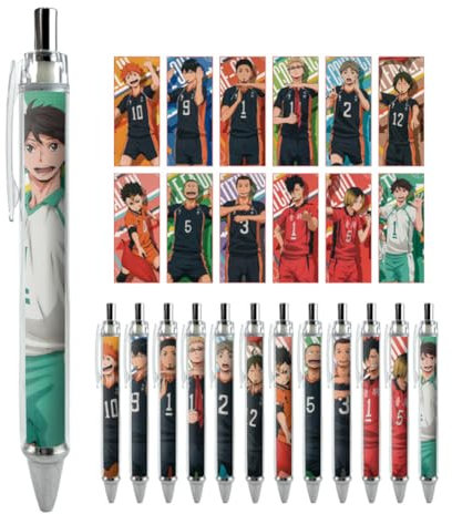 Jilijia 12 Stück Anime Haikyuu!! Gelschreiber, schwarze Tinte, 0,5 mm Kugelschreiber, Push-Action, Unisex, Schulbedarf, Fan-Geschenk