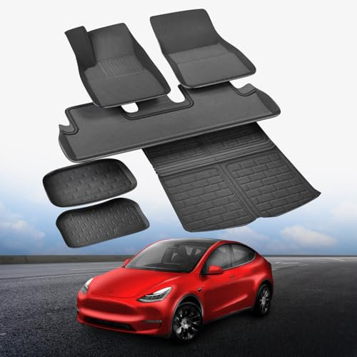 Premium Tesla Model Y Fußmatten Set 6-teilig - Hochwertiges Tesla Zubehör für Innen- & Kofferraum
