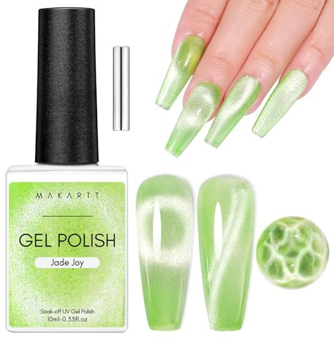 Makartt Cat Eye UV Gel - 10ml Glitzer Gel für Nägel mit Cateye Magnet Stick Soak Off Magnetischer UV Nagellack DIY Manicure zu Hause Nail Art Design Valentinstagsgeschenk,Jade Joy