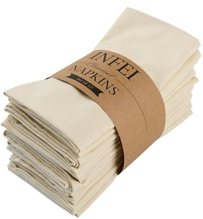 INFEI Serviettes en Tissu en Coton de Couleur Unie - Lot de 12 (17 x 17 Pouces) - pour événements et Usage Domestique (Beige)