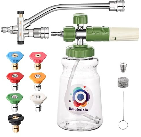 Dual Connector Accessory with Pressure Washer Foam Cannon, Balabulala Pressure Washer Double Tip Attachment for Foam Blaster with with 5 Power Washer Sprayer Nozzles, 1/4 Quick Connect, 3600 PSI