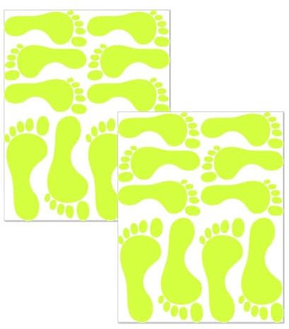 Lot de 2 feuilles d'autocollants muraux motif empreinte de pied pour salon Halloween phosphorescents imperméables en PVC amovibles pour chambre à coucher, bureau, sol, festival, vert