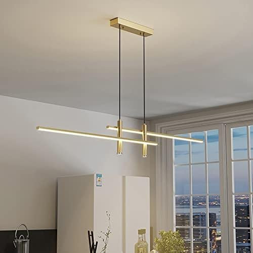 Moderna Illuminazione a Sospensione a LED dimmerabile per Isola Cucina, lampadario a LED lineare con faretti, Lampada a Sospensione a LED a Sospensione Regolabile per Tavolo da Pranzo-Oro 120 cm/47