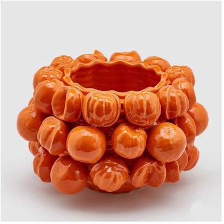 Edg - Enzo de Gasperi Tischvase für den Innenbereich mit Mandarinen, Bodenblumenhalter „Chakra“ aus orangefarbener Keramik, D31 x H22 cm
