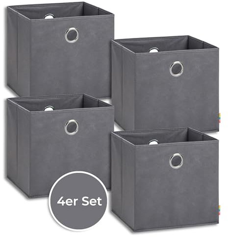Storanda | 4er Set Aufbewahrungsbox 33x33x33 cm | Extra Große Griffe | Stabil & Faltbar | Regalbox für Würfelregal Kallax | Ideal für Zuhause & Kinderzimmer | Anthrazit
