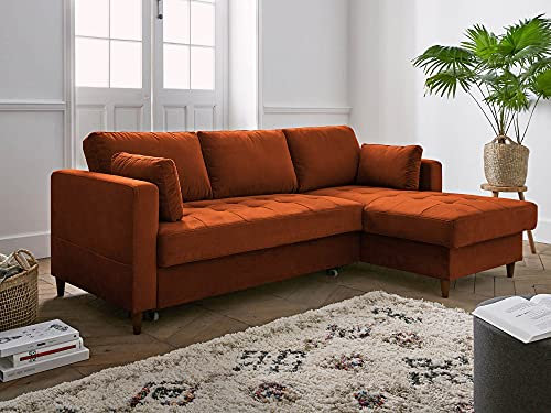 Lisa Design Anna – Ecksofa mit Schlaffunktion – mit Bettkasten – 4-Sitzer – moderner Stil – rechts Rostfarben