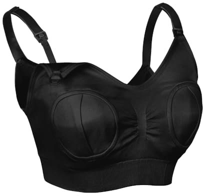 Cubble Hands-Free Pumping & Nursing Bra for Breastfeeding, Pumping or Both, Double-Layered, Front Buckle, Maternity Bra for Women (Black, XL)