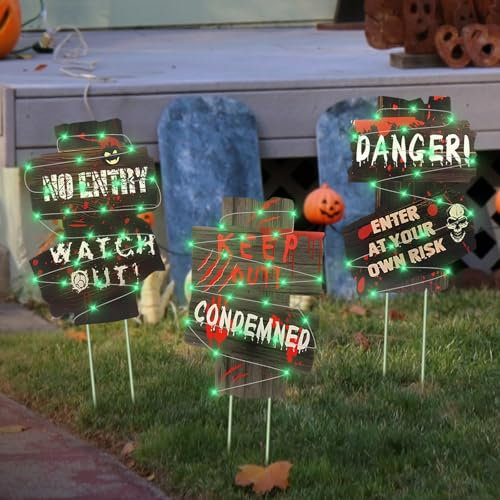 Halloween Warnschilder,3 Stk Halloween Hof Schild Dekorationen für Draußen Garten,Halloween Deko Garten Grabsteine Set,Unheimlich Halloween-Dekoration für Rasen Straße Friedhof Decorations Requisiten