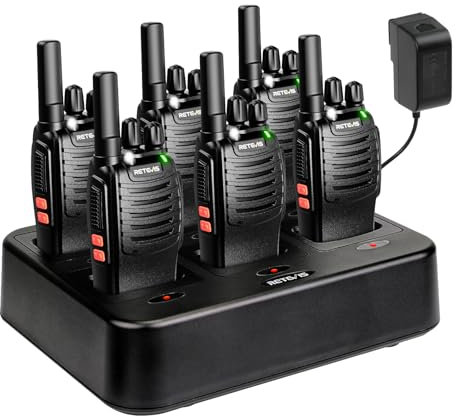 Retevis H777 Walkie Talkie, Radio Bidireccional con Cargador de Seis Vías, Fácil de Usar, USB A-Tipo C, PMR446, VOX, Linterna, Sonido Claro, Walkie Talkies para Seguridad, Escuela (Negro, 6 Piezas)
