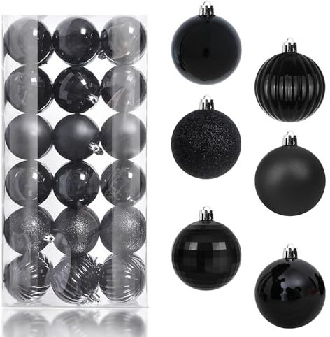 Idota Palline di Natale 36 pezzi, 6 cm, Plastica Infrangibile, Nere, Decorazioni per Albero di Natale