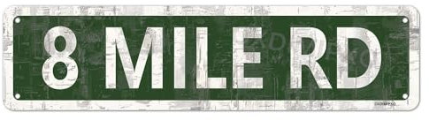 Detroit 8 Mile Road Wall Sign Street Signs Vintage Metal Tin Sign Farmhouse Home Decor Retro Road Signs Country Wall Art Man Cave Garage Decorative Signage 4x16 Inches