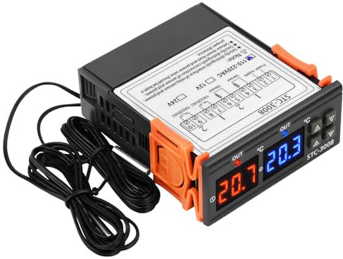 Fastsaw STC-3008 Controlador de temperatura AC 110-220V Termostato digital Controlador de temperatura de calefacción y refrigeración con pantalla dual y sensor de sonda NTC dual