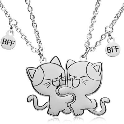 JEXOWIQ Beste Freunde,2 pcs Katze passende Halskette Anhänger Mädchen Edelstahl Katze Freundschaft Halskette BFF, Schwestern Anhänger Halskette Freundschaft Schmuck Geschenk, für Freunde, Liebhaber