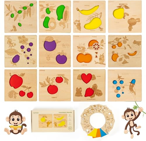 Edyfico TMY102,Montessori Spielzeug 2 3 Jahre,Holzspielzeug Kinderspielzeug FüR Farb-& Formenerkennung,DIY Obst Thema Memory Ab 2 Jahre,Offenes Lernspiel FüR Kreative Spielen