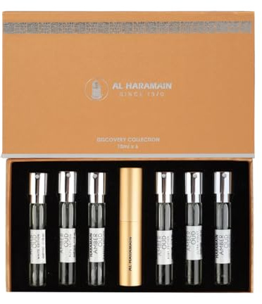 Al Haramain Amber Oud Discovery Collection 6 x 10ml | Luxury Arabic Perfume Gift Set for Women & Men | Premium Arabian Oud Fragrance Gift Set | Eau de Parfum Travel Sprays