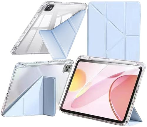 A-BEAUTY Funda Compatible con iPad (A16) 11.ª/10.ª Generación (2025/2022), con Portalápiz & Adaptador, Transparente Antigolpes Cover, 6 en 1 con Soporte, Auto-Sueño/Estela, Azul Claro